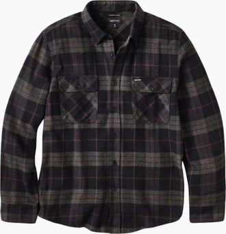 Brixton Mens Brixton Black/Charcoal Bowery L/S Flannel Shirt - Size: Regular/40