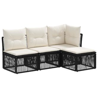 vidaXL Conjunto De Sof&aacute;s De Jard&iacute;n 4 Pcs Negro Rat&aacute;n Sint&eacute;tico Vidaxl