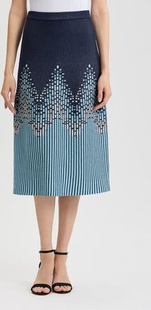 Ming Wang Flared Linear Ombre Soft Knit Midi Skirt in Indigo/limestone/serene/white at Nordstrom, Size X-Large