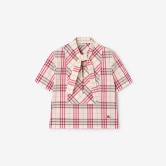 Burberry Cropped Check Cotton Scarf Blouse