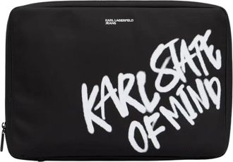 Karl Lagerfeld Laptoptas met opgedrukte tekst - Heren - Laptoptassen - Zwart - ONE Size - Polyester - Tassen