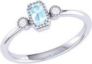 LuvMyJewelry La Vie Emerald Cut Aquamarine & Diamond Accent Ring in 14K White Gold at Nordstrom Rack, Size 7.5