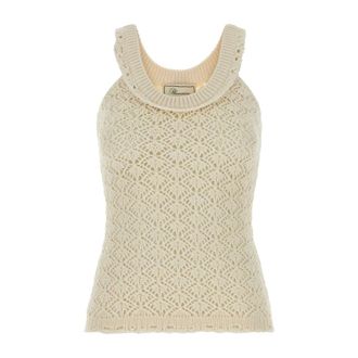 Blumarine Sleeveless Tops, female, White, Size: M Top Traforato