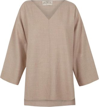Cortana Gestreepte Wollen Top - Dames - Blouses - Beige - M - Wol - Overhemden