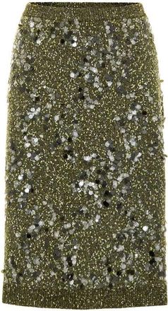 Gucci Groene Pailletten Gebreide Rok - Dames - Midirokken - Groen - M - Pailletten - Rokken