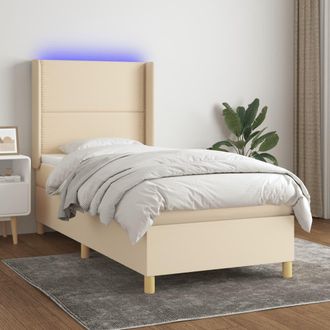 vidaXL Vidaxl - Cama Box Spring Colch&oacute;n Y Luces Led Tela Crema 100x200 Cm