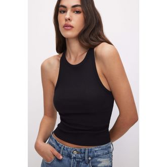 Good American Womens Micro Rib Crewneck Tank Top | Black, Size 5XL | Good American by Khlo&Egrave; Kardashian