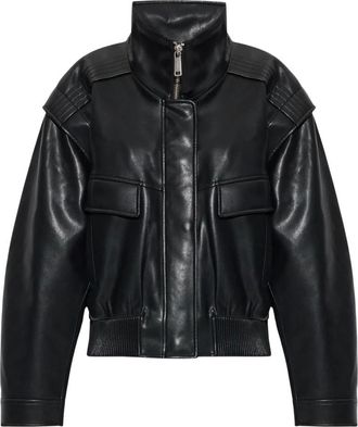 Self Portrait Giacca Bomber in Ecopelle con Collo Mao - - Jackets - Donna - Nero - S