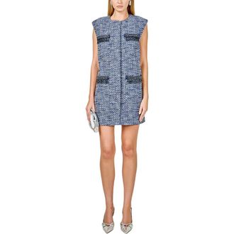 endless rose Metallic Tweed Sleeveless Minidress in Blue at Nordstrom, Size X-Large