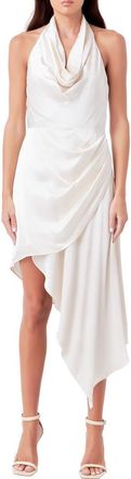 endless rose Asymmetric Halter Neck Satin Dress in Champagne at Nordstrom, Size Medium