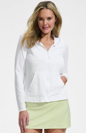 Lands End SunShade UPF 50 Hooded Zip Front Rash Guard in White at Nordstrom, Size 1X