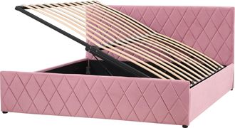 Beliani Cama Con Somier De Terciopelo Rosa 180 X 200 Cm Almacenaje Cabecero Rochefort
