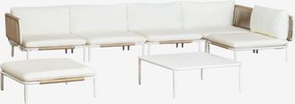 Sklum Conjunto De Jard&iacute;n Con Sof&aacute; Modular Rinconera De 5 Piezas, Mesa De Centro Y Puff En Acero Roubly Sklum