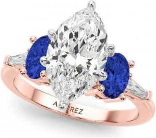 Allurez Marquise Lab Grown Diamond & Oval Blue Sapphire Engagement Ring 14K Rose Gold (4.32ct)