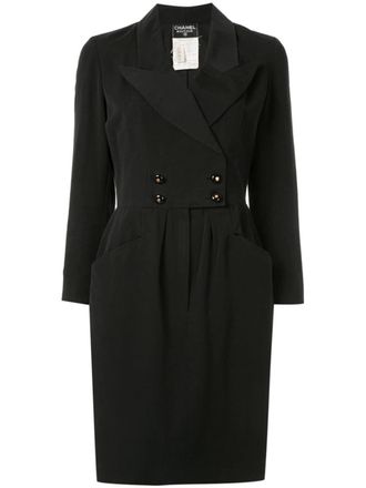 Chanel double-breasted tuxedo dress - women - Cotton - 40 - Black