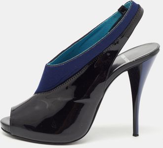 Pierre Hardy Piere Hardy Black/blue Fabric And Patent Leather Slingback Pumps