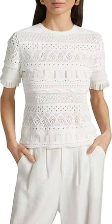 Milly Smocked Pointelle Top In Ecru