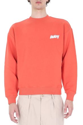 Autry Coral Red Central Logo Cotton Crewneck Sweatshirt