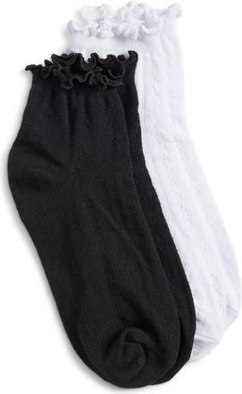 Stems Assorted 2-Pack Ruffle Trim Ladder Knit Socks in Black And White at Nordstrom