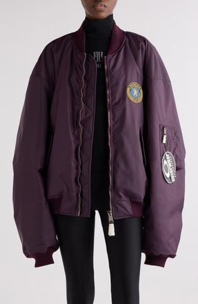 Balenciaga Logo Patch Oversize Nylon Bomber Jacket in 5441 New Aubergine at Nordstrom, Size 10 Us