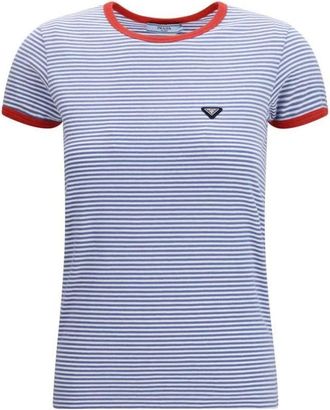 Prada T-Shirts, female, Blue, Size: M Cotton Crew Neck T-Shirt