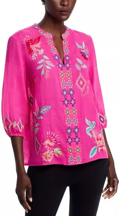 Johnny Was Talulla Paris Effortless Blouse In Fuschia Fedora
