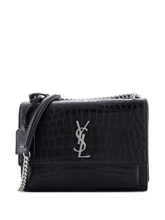 Saint Laurent Sunset Crocodile Embossed Leather Medium crossbody bag - Zwart
