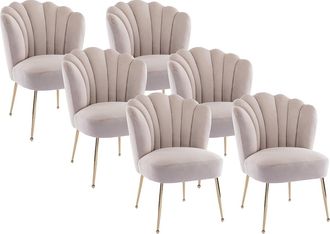 Vente-Unique Juego de 6 sillas de terciopelo y acero dorado - Beige - RUTY de Pascal MORABITO