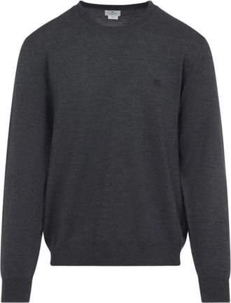 Etro Trui met Ronde Hals en Geborduurd Logo - Heren - Ronde hals truien - Zwart - XL - Wol - Truien & Vesten