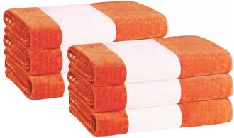 Superior Set Of 6 Cabana Stripe Oversized Cotton Beach Towels