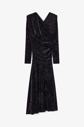 Ganni Dress in Black Velour Ruched - Size 34