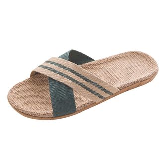 Generic ofeirhz Flat Linen Sandals For Men Breathable Slip On Slippers Waterproof Couples Mule Sandals Flip Flop Barefoot Protecting Slippers Open Toe Sandals