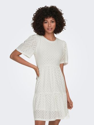 Jacqueline de Yong Minikleid JDY JDYCARLA CATHINKA S/S DRESS JRS NOOS, Damen, Gr. XS, N-Gr, weiss (cloud dancer), Jersey, Obermaterial: 95% Polyester, 5% Elasthan, unifa