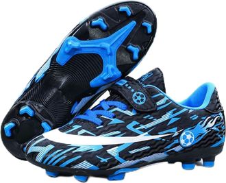 Generic Unisex Lightweight Comfortable Soccer Shoes - Breathable Training Competition Sneakers - Anti-Slip Football Shoes (Blue-Long Cleats,3.5)