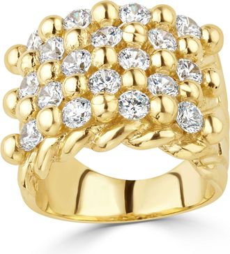 Jewelco London 9ct Gold Cubic Zirconia King George III Guard Keeper Ring - JRN546