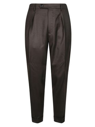 Berwich Brown Tailored Wool Pleated Formal Pants