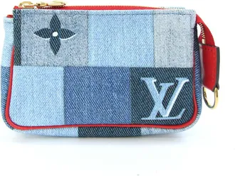 Louis Vuitton Blue Red Color Denim Leather Coin Purse/Coin Case (Pre-Owned)