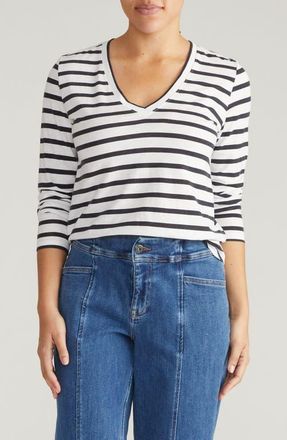 Universal Standard Light As Air Long Sleeve Top in White/Zen Black at Nordstrom, Size Xs