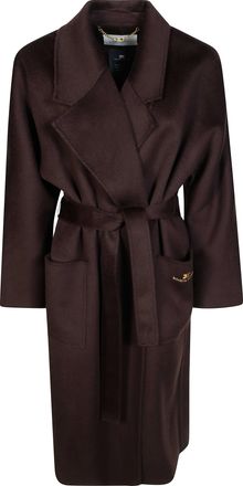 Elisabetta Franchi Dark Brown Wool Belted Coat