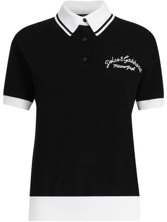 Dolce & Gabbana logo-embroidered cotton polo top - Black