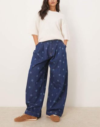 Asos Jeans oversize a ferro di cavallo con pois realizzati al laser-Blu