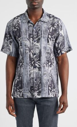Tommy Bahama Hawaiian Nightfall Linen Camp Shirt in Dark Gravel at Nordstrom, Size Xx-Large
