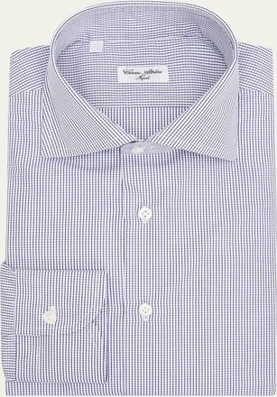 Cesare Attolini Mens Micro-Grid Check Cotton Dress Shirt
