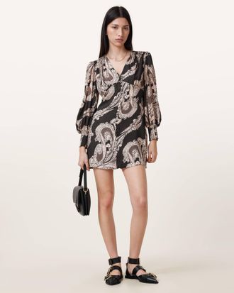 AllSaints Womens Lyocell Auden Sanibel Print Mini Dress, Size: UK 14/US 10