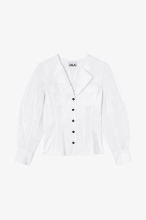 Ganni White Shirt in Cotton - Size 10/12 Organic