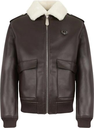Philipp Plein Jassen, Heren, Bruin, 3Xl, Polyester, Eco Shearling Aviator Jacket
