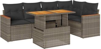 vidaXL Set Sof&aacute;s Jard&iacute;n Y Cojines 6 Pzas Rat&aacute;n Sint&eacute;tico Acacia Gris Vidaxl