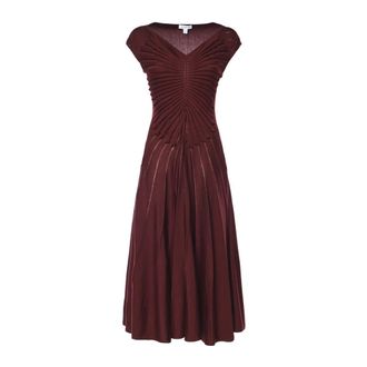 Alaia V-neck Pleated Midi Dress - female - Ala&iuml;a - Midi Dresses - Red - S - Dresses