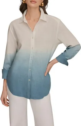 DKNY Dip Dye Linen Blend Woven Shirt in Washed Indigo Dye at Nordstrom, Size X-Large