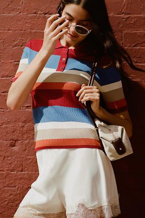 Maeve Short-Sleeve Polo Sweater